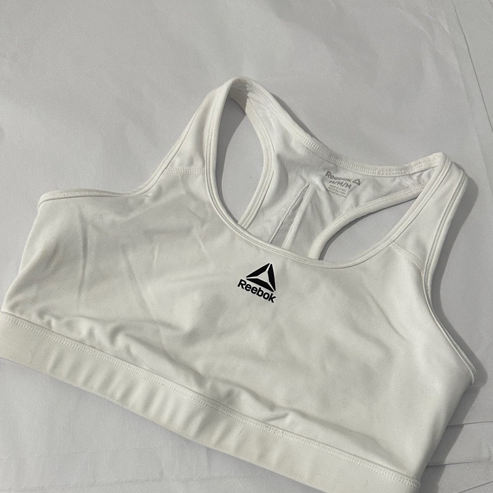 Reebok White Racerback Sports Crop Bra with Logo. Never worn